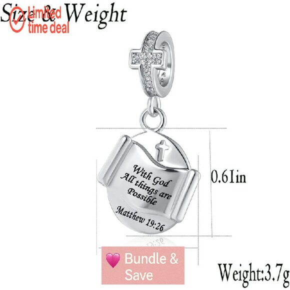 Religious Cross Charm Dangle Bead for Women's Bracelets Jewelry - Picture 3 of 6